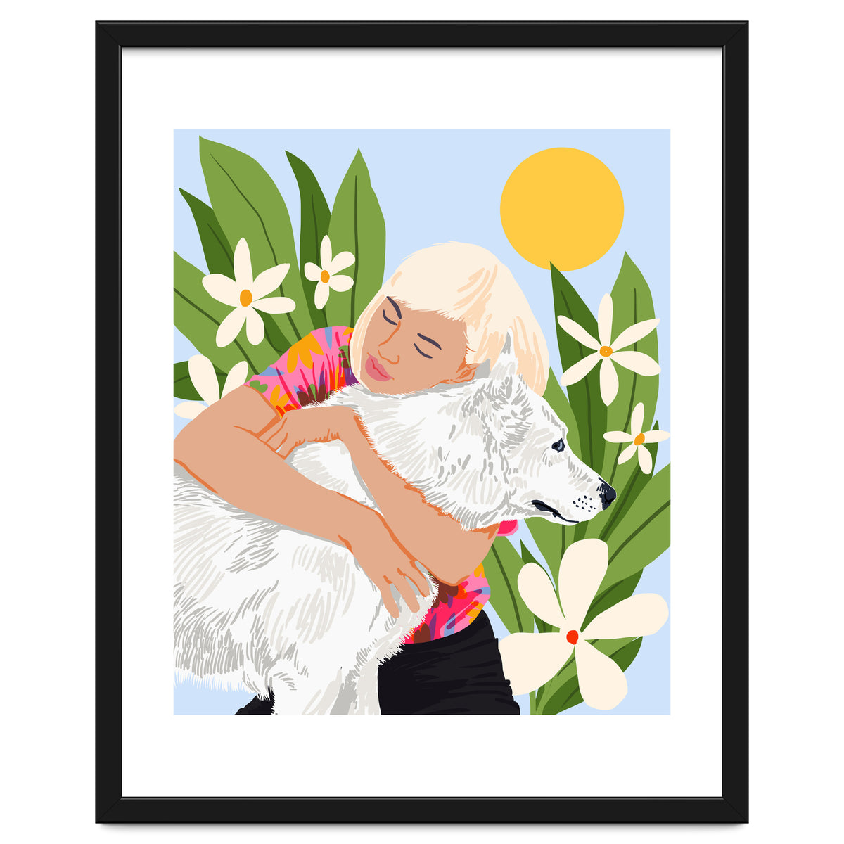 All You Need Is Love & A Dog | Pets Urban Jungle Bohemian Woman Illustration