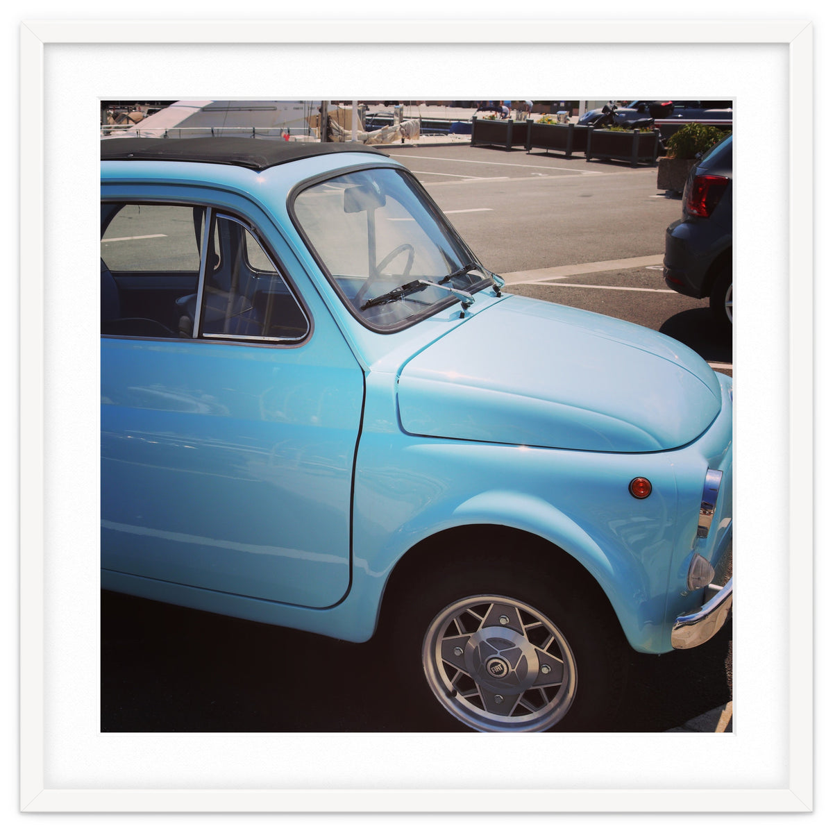 Pale blue Fiat 500