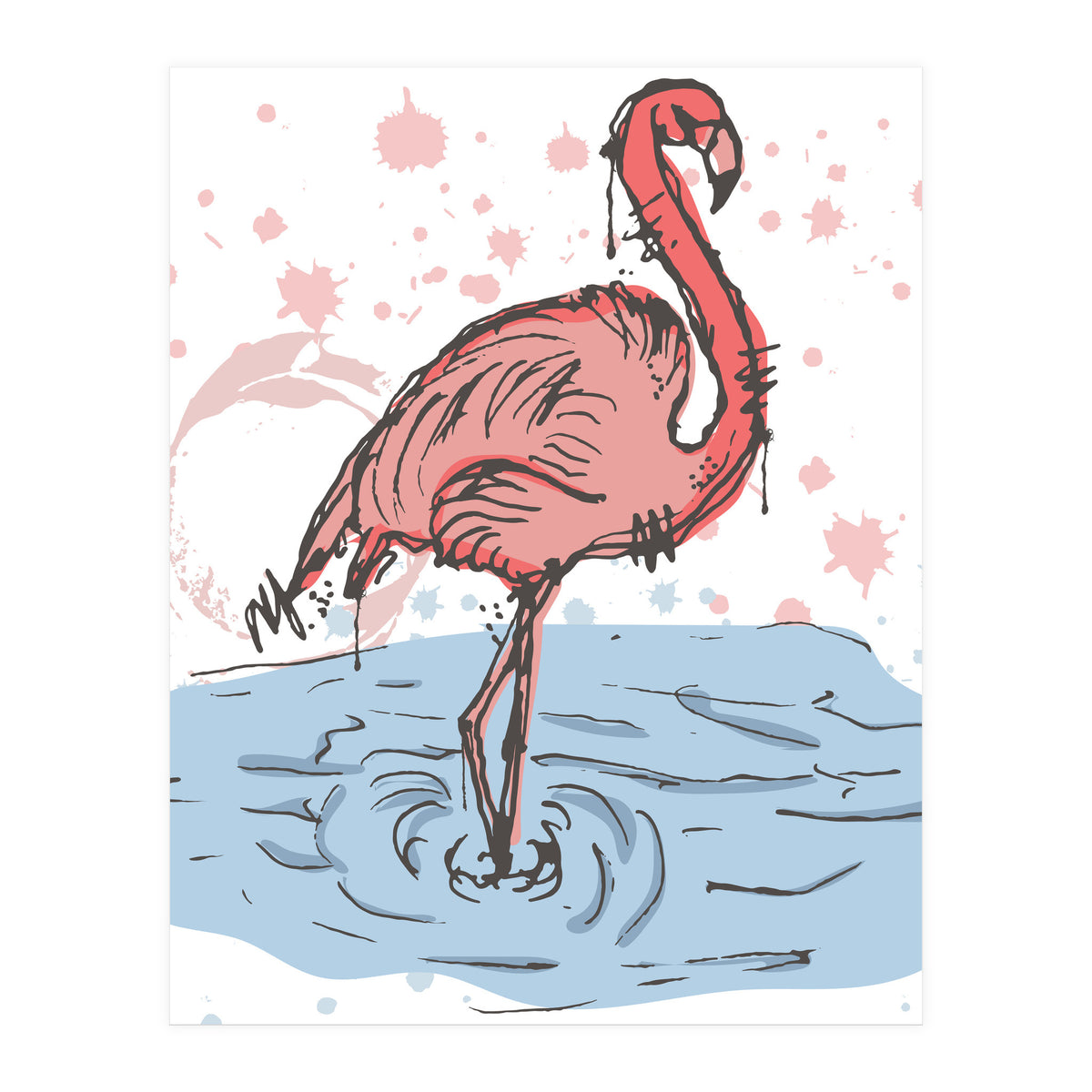 Flamingo Scribble sketch (Print Only)