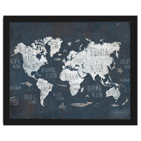 World Map- Rusty Blue