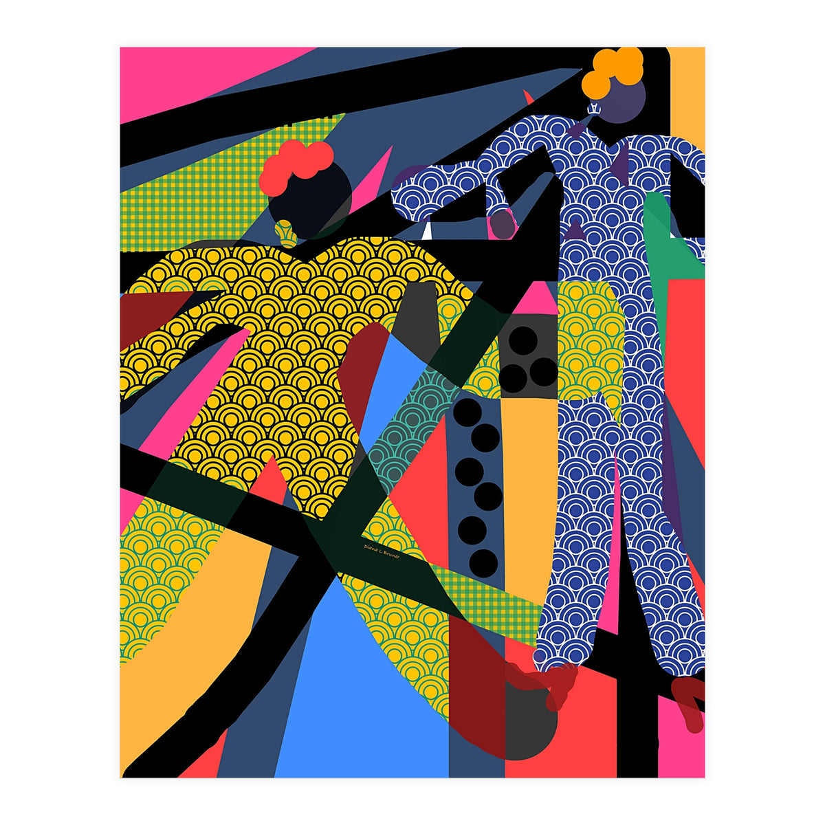 LADIES WEARING YELLOW AND BLUE PATTERNS (Print Only)