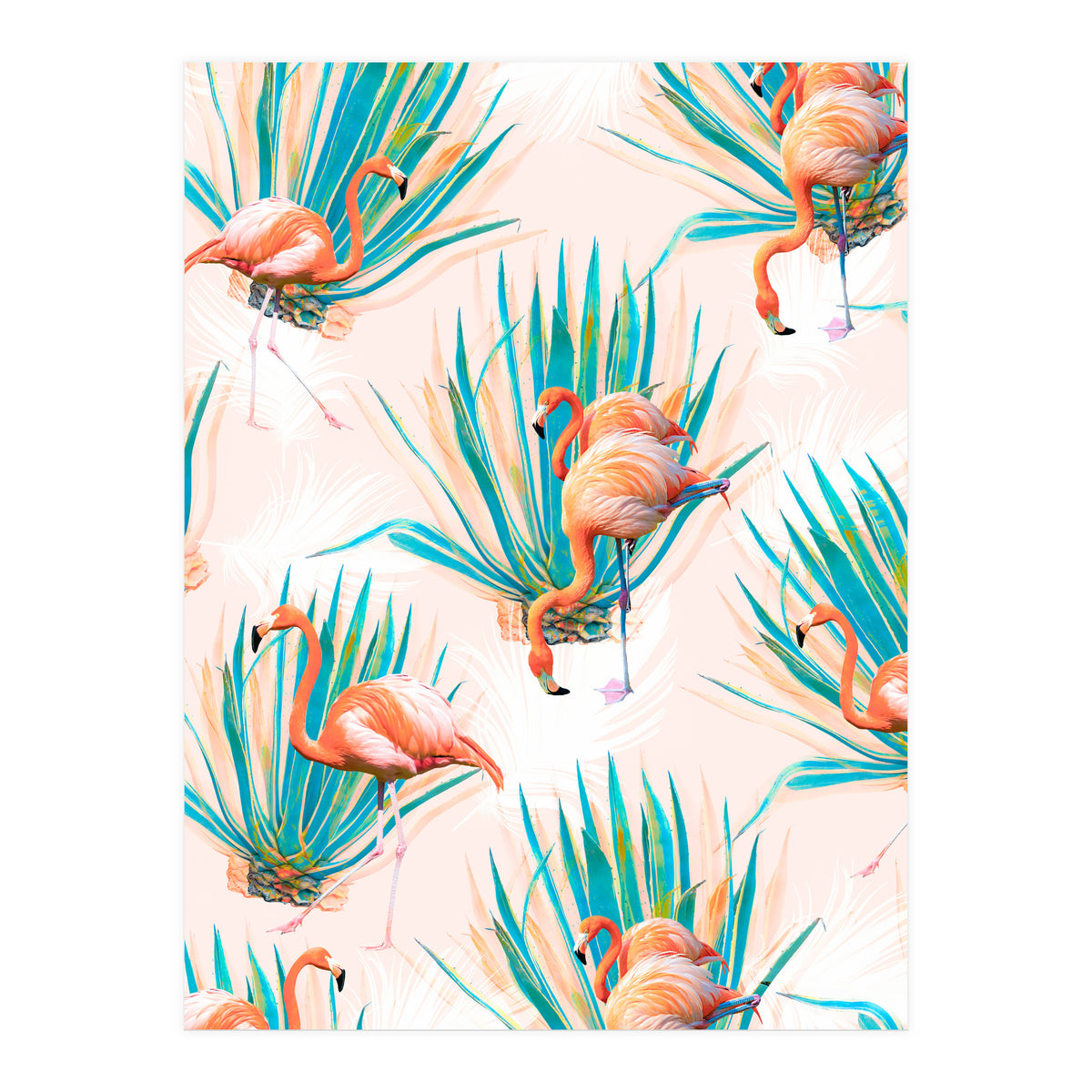 Anaglyph Flamingos with cactus (Print Only)
