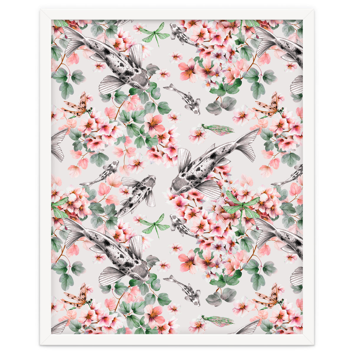 Asian fish among flowers