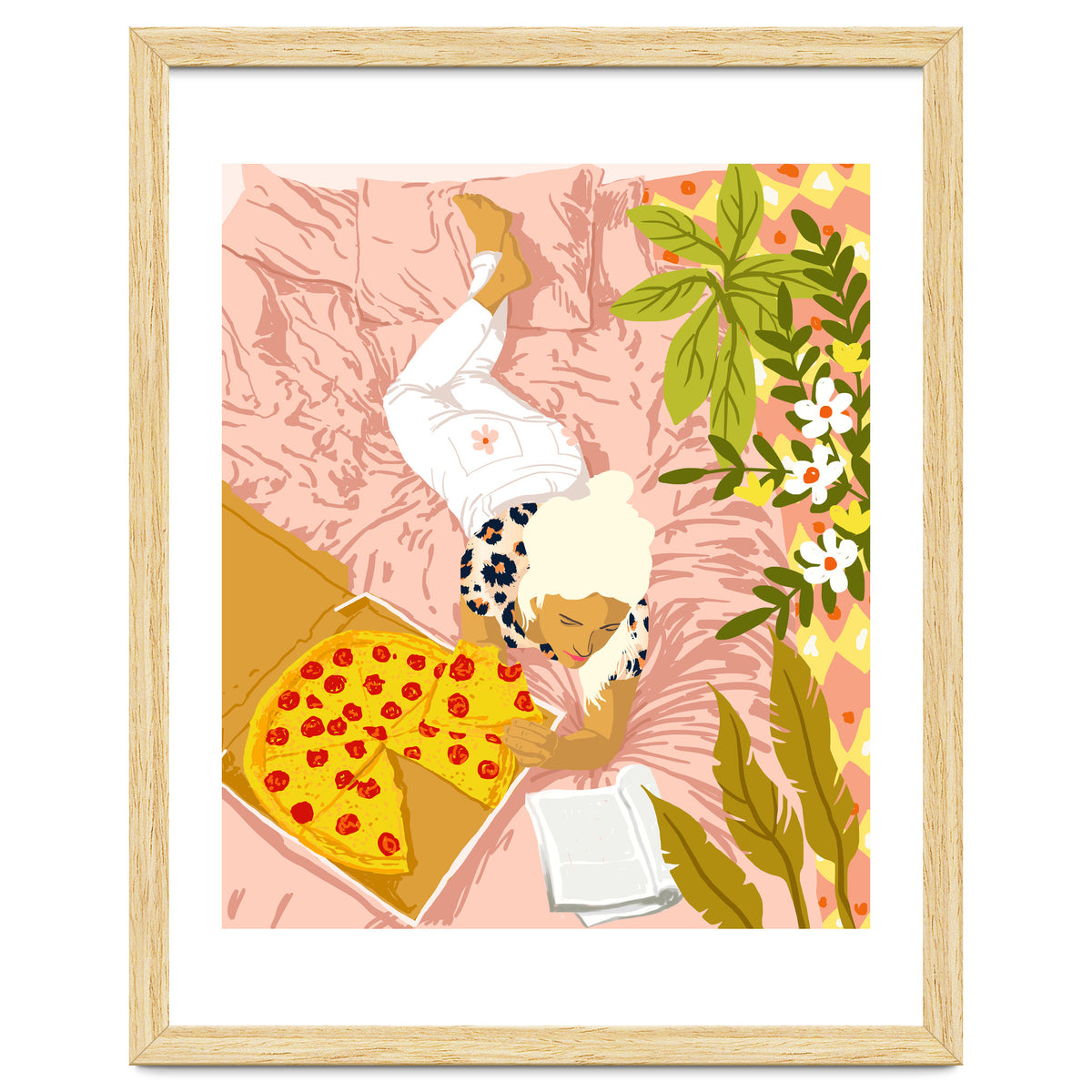 Pepperoni Pizza | Holiday Weekend Food Binge | Modern Bohemian Woman Reading in a Pastel Bedroom
