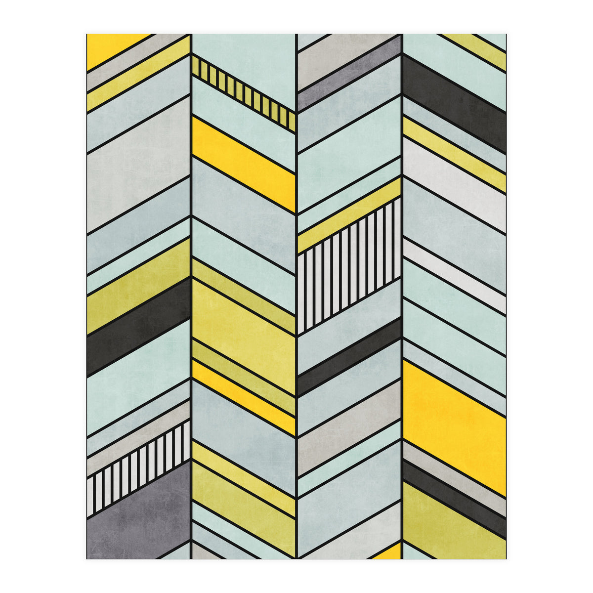 Colorful Concrete Chevron Pattern - Yellow, Blue, Grey (Print Only)