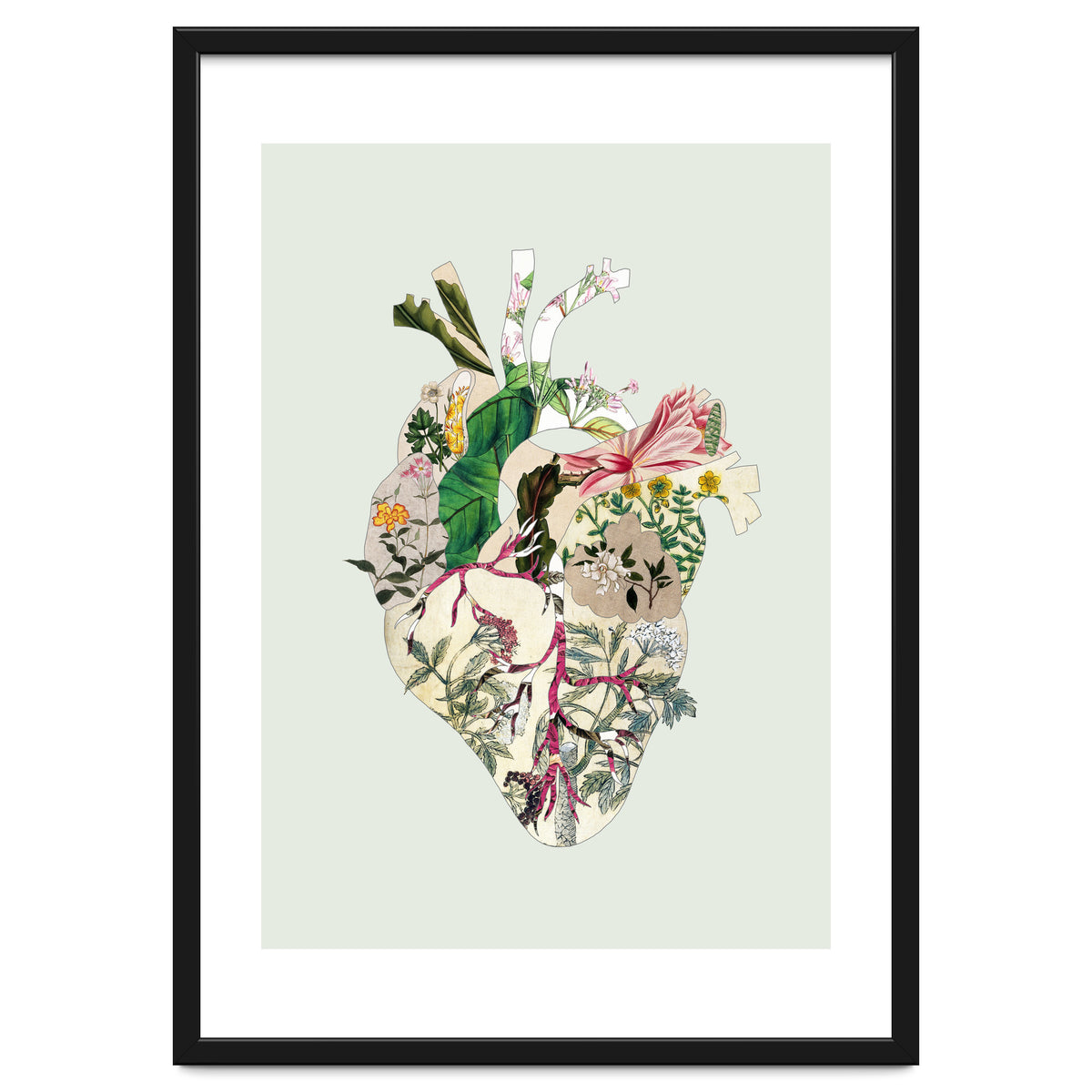 Vintage Botanical Heart - Green
