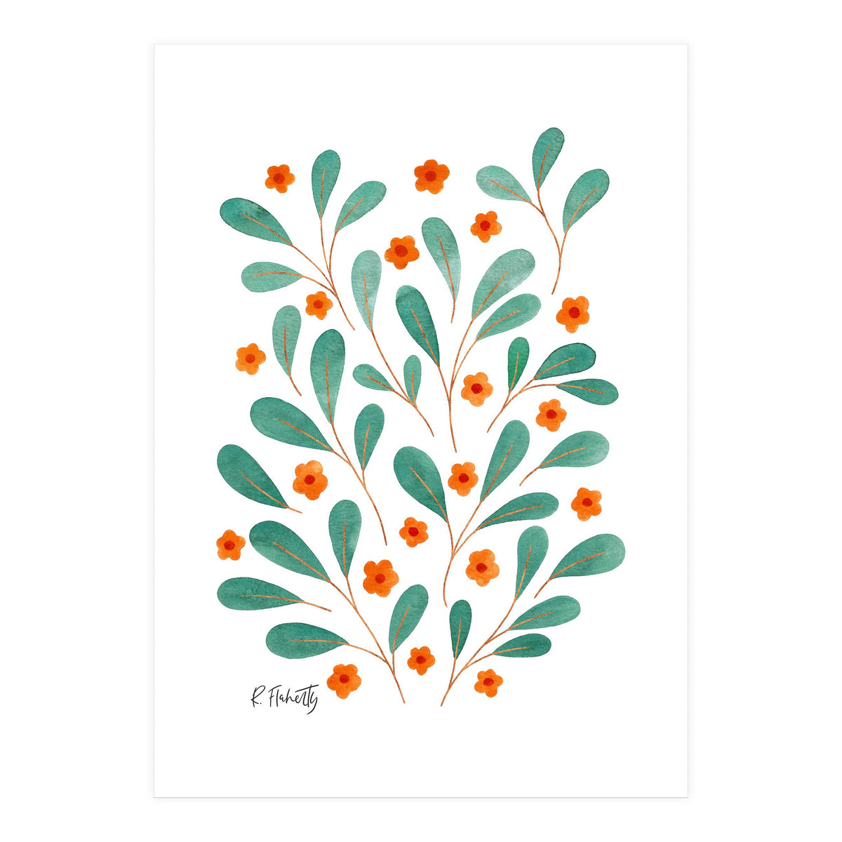 Springtime Floral | Orange and Green (Print Only)
