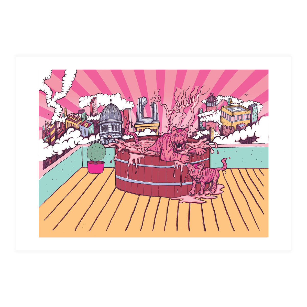 Strawberry Tigers Rooftop Jacuzzis Abbeydale Brewery x Lewy  12.4% ABV Strawberry, Chocolate, Smoked, Cherry Wood-chipped, Imperial Dessert Stout.  (Print Only)