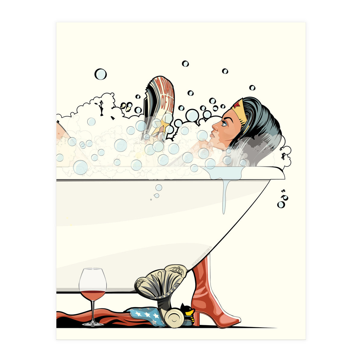 Wonder Woman in the Bath, funny Bathroom Humour (Print Only)