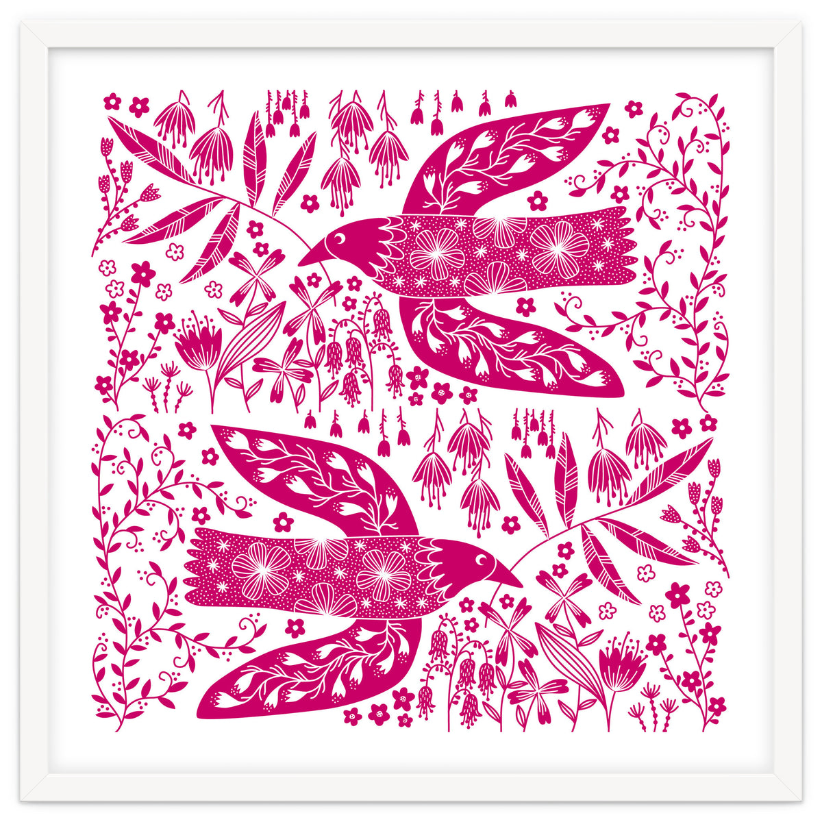 Doves And Flowers Magenta Pink