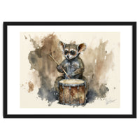 Bush Baby Playing Drum Watercolor Painting