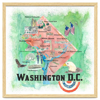 Washington Dc Usa Illustrated Travel Poster Favorite Map Tourist Highlights