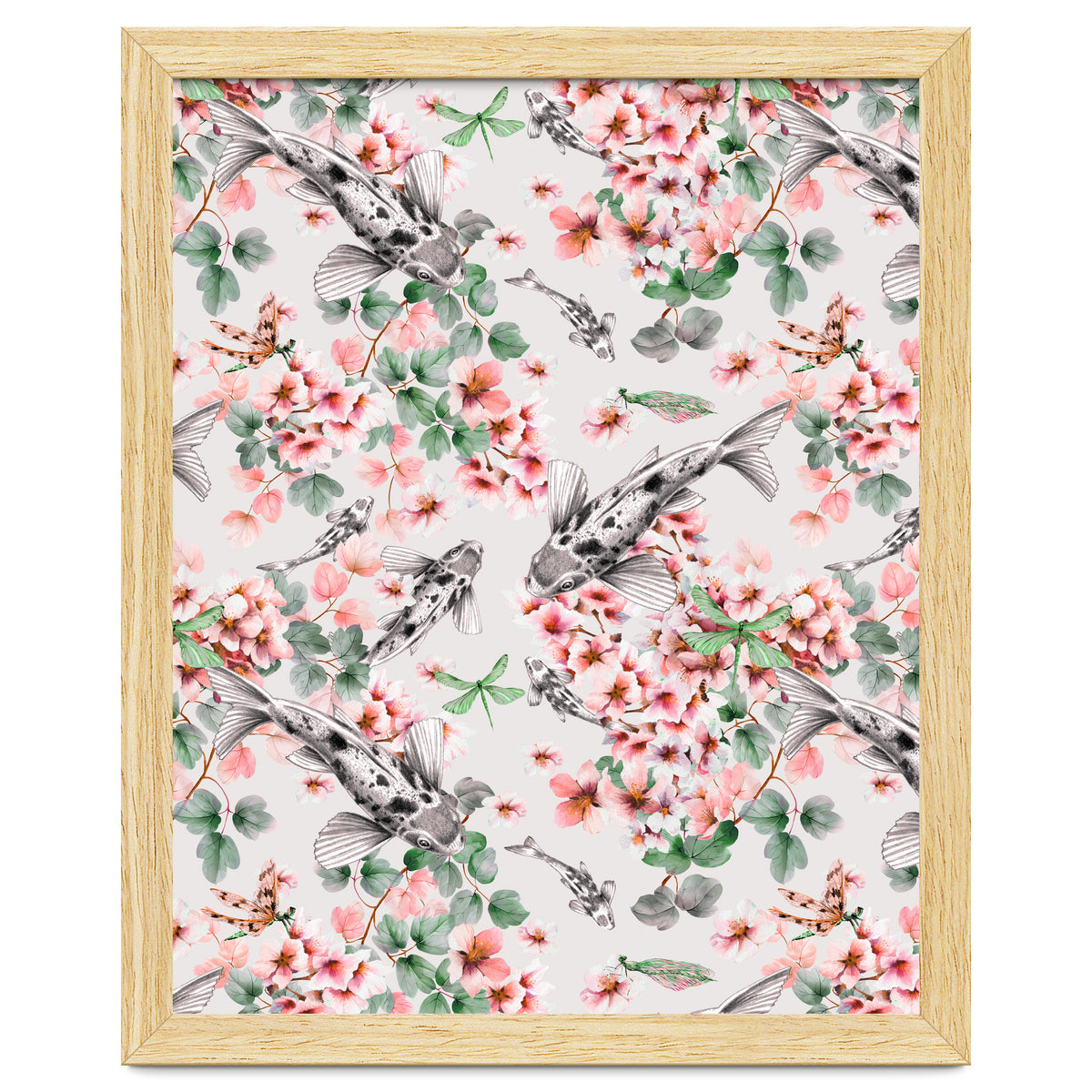 Asian fish among flowers