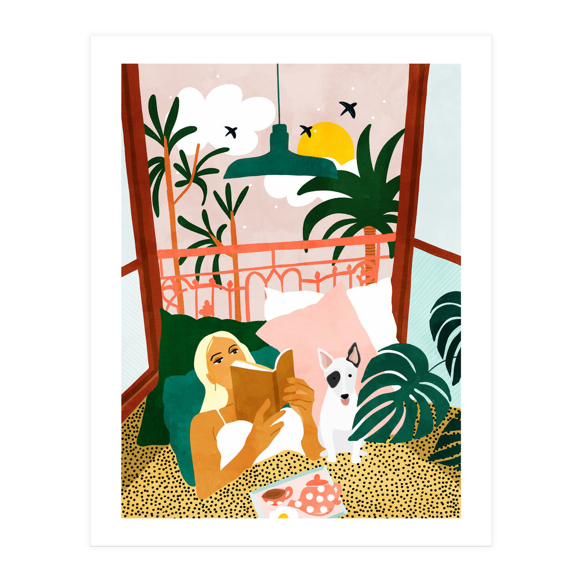 Pet Pals, Animals Lovers Illustration, Travel With Pets Modern Bohemian Painting (Print Only)