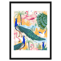 Utopia, Tropical Wildlife Animals, Flamingo Peacock Seagull Vintage Botanical Palm