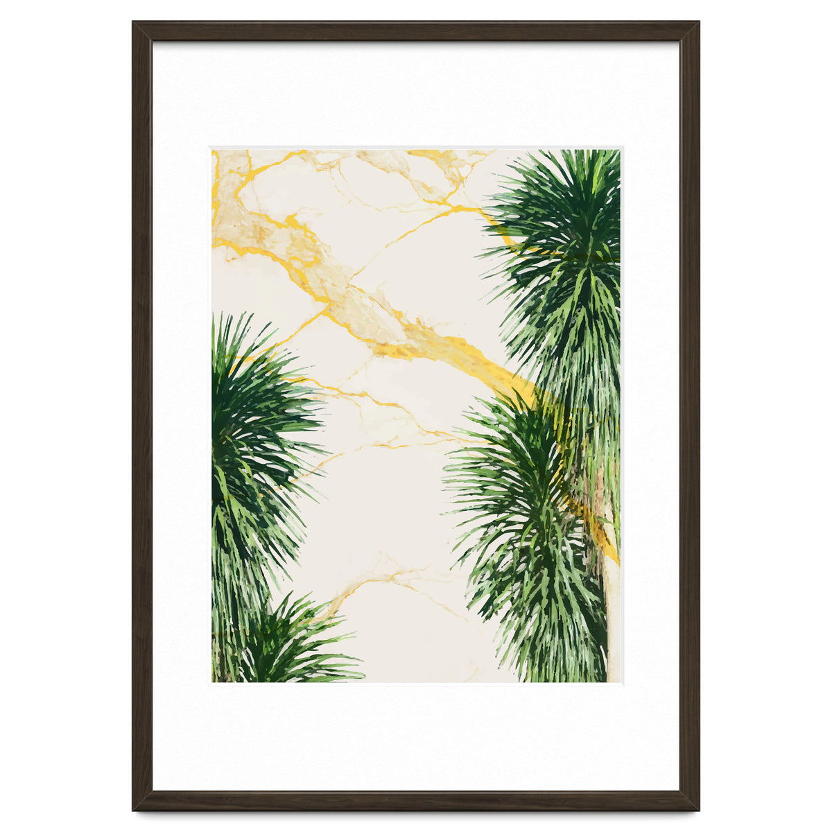 Gold marble texture with palm tree