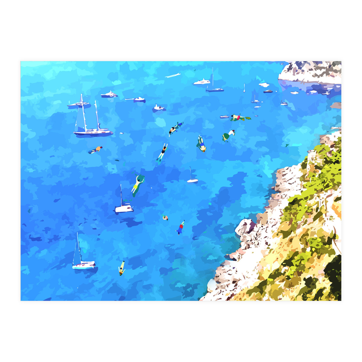 Capri Islands | Tropical Travel Summer Island | Ocean Sea Beach Swim Sail Painting  (Print Only)