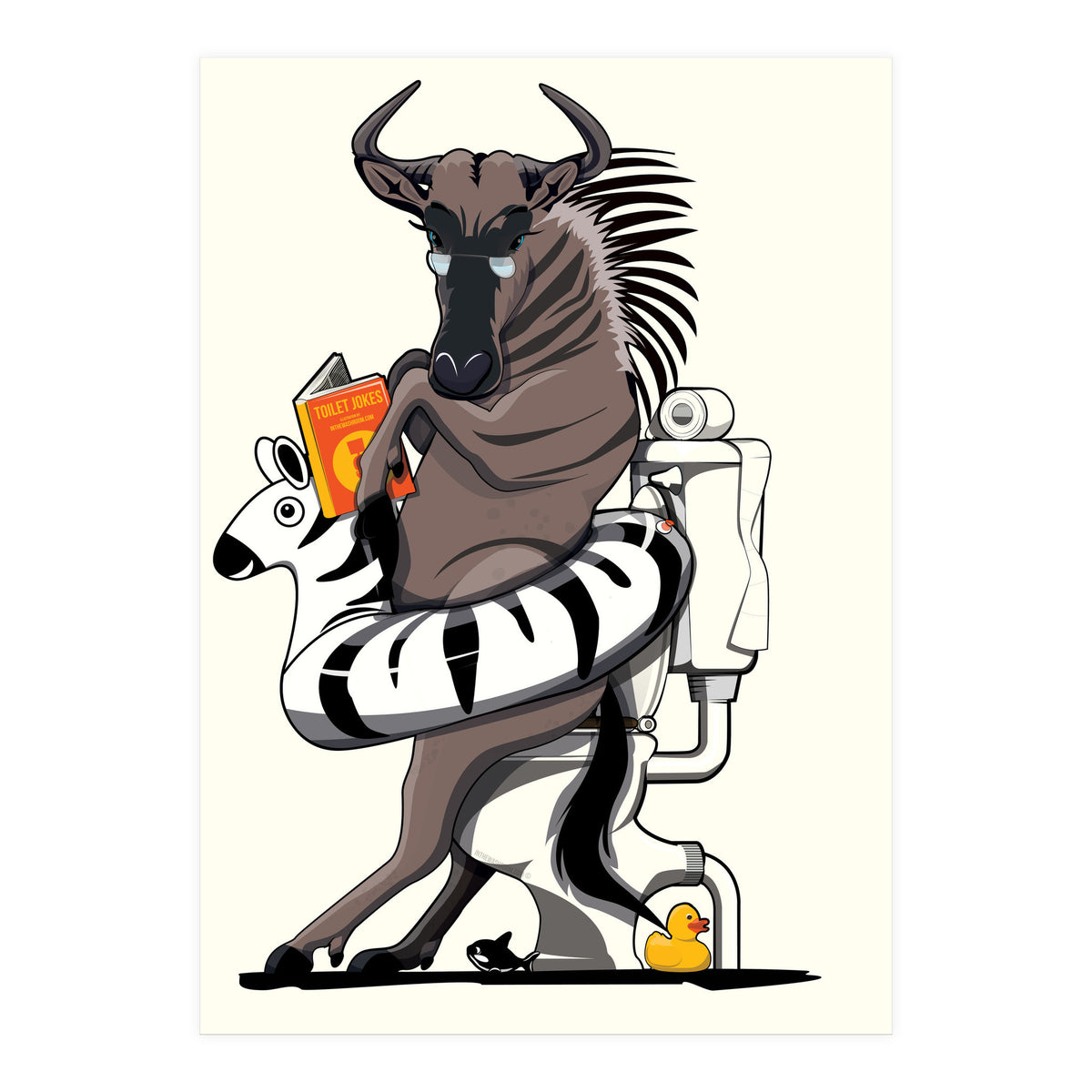 Wildebeest on the toilet, Funny Bathroom Humour (Print Only)