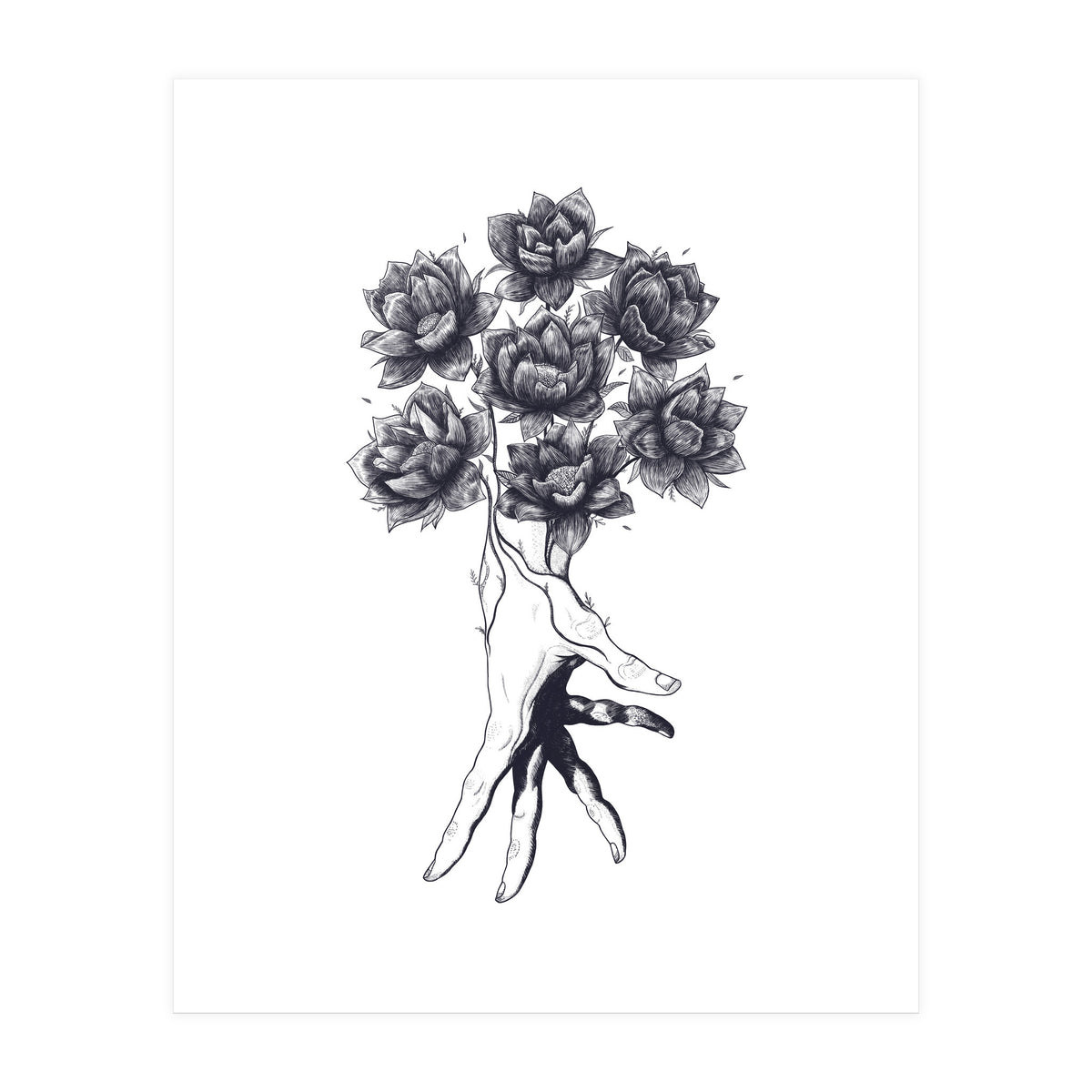 Hand With Lotuses (Print Only)