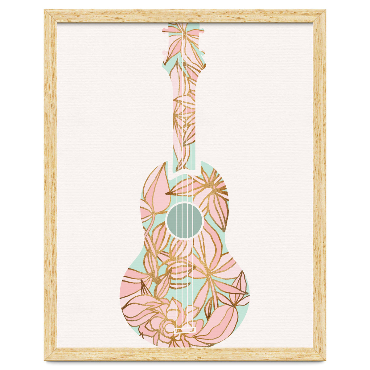 Aqua and Pink Floral Ukulele