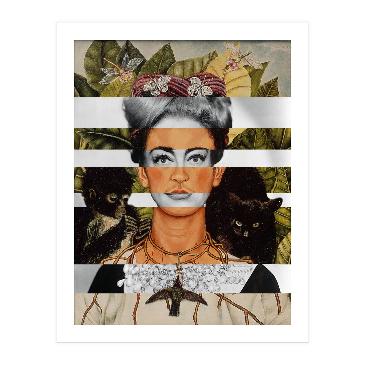 Frida Kahlo "Self Portrait with Thorn Necklace and Hummingbird" & Joan Crawford (Print Only)