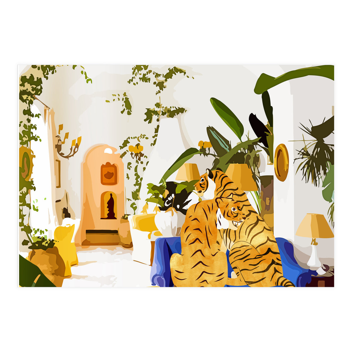Tiger Reserve Villa | Bohemian Tropical Jungle Décor | Pastel Honeymoon Couple Love Wildlife (Print Only)