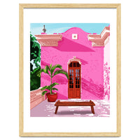 Pink Building Architecture | Pop Art Travel House Painting | Modern Bohemian Décor Spain Palace