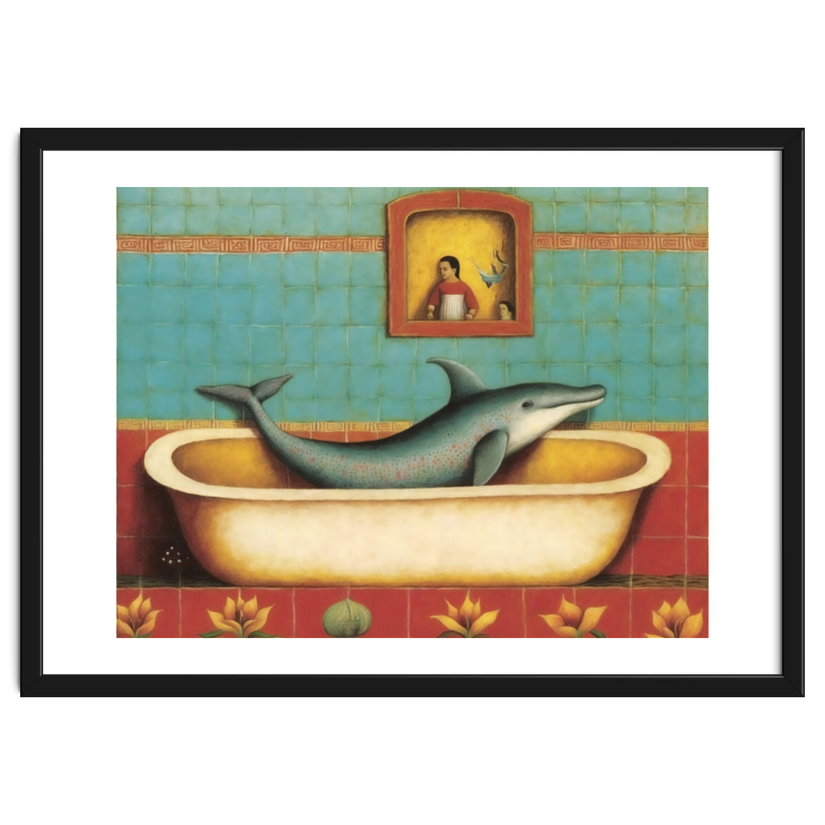 Dolphin In A Bath Folk Art
