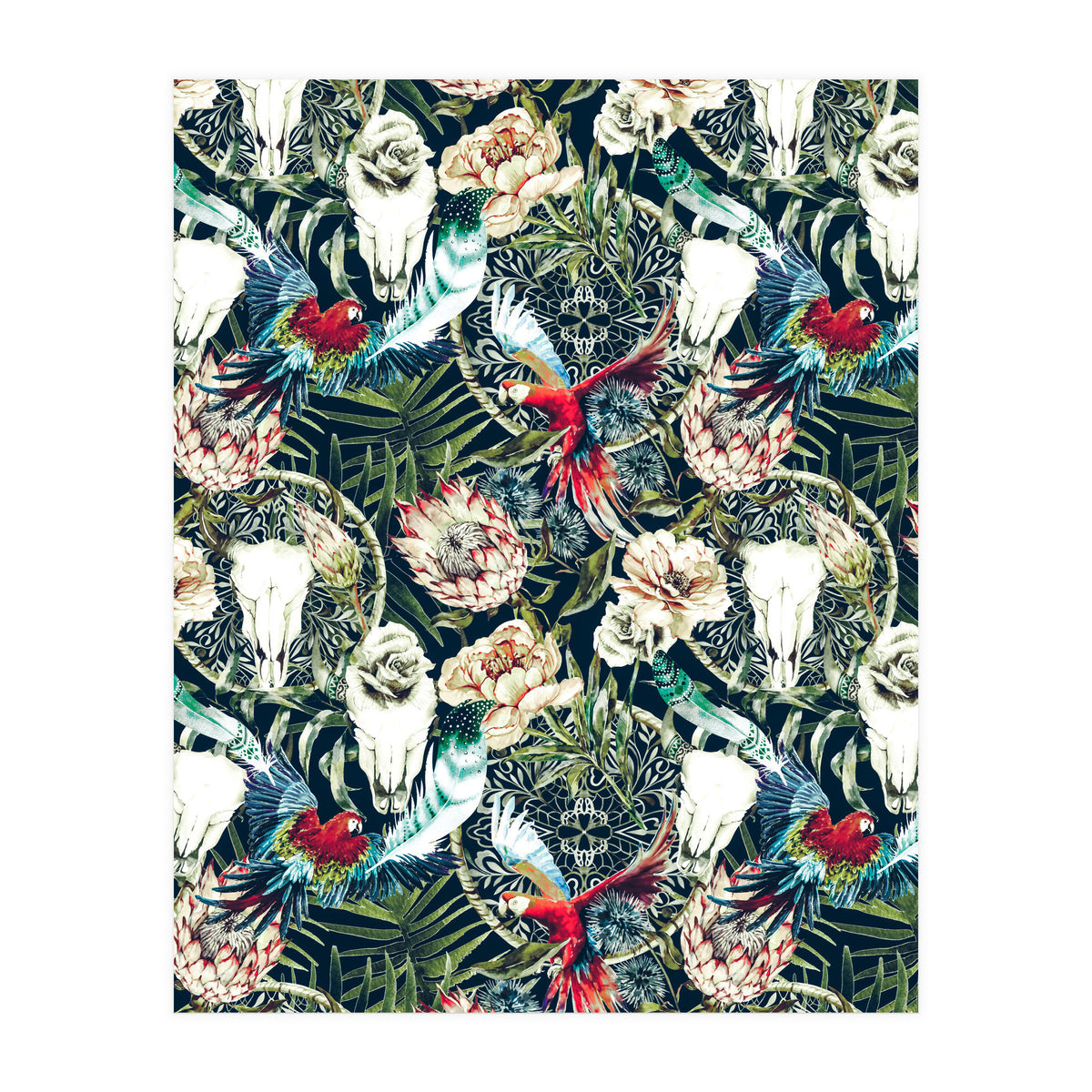 Dark pattern boho skull tropical  (Print Only)