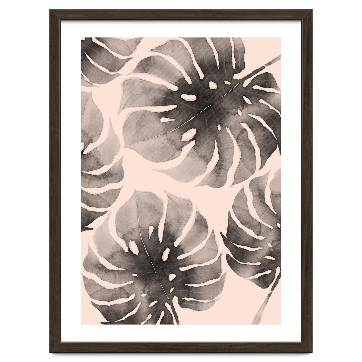 Monstera pink and gray watercolor