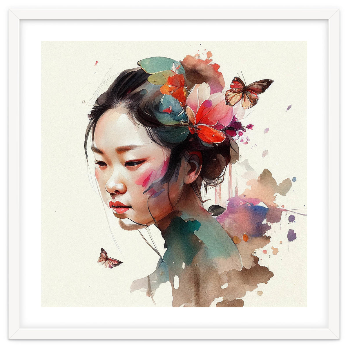 Watercolor Floral Asian Woman #4