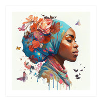 Watercolor Floral Muslim African Woman #2 (Print Only)
