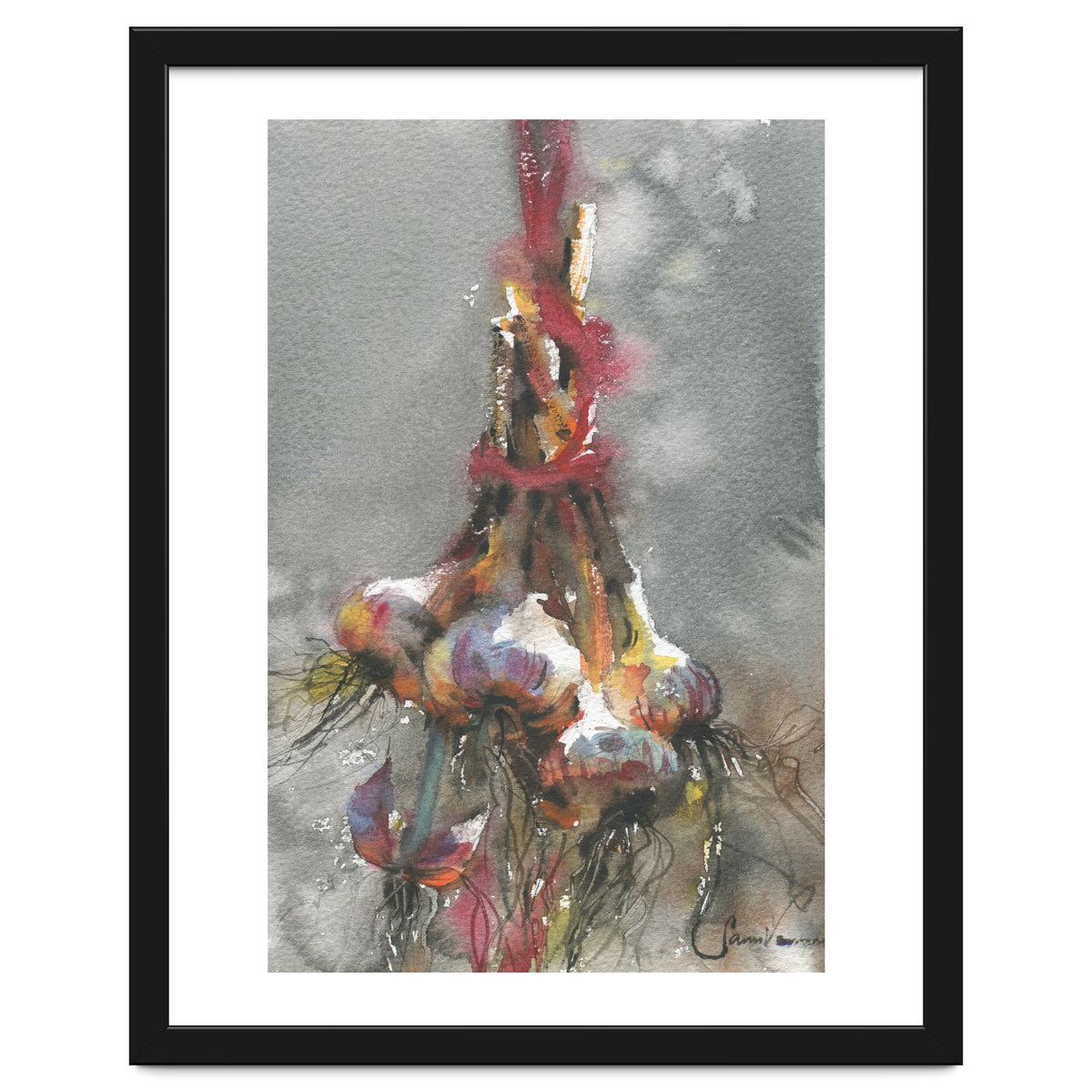 Garlic still life watercolor painting