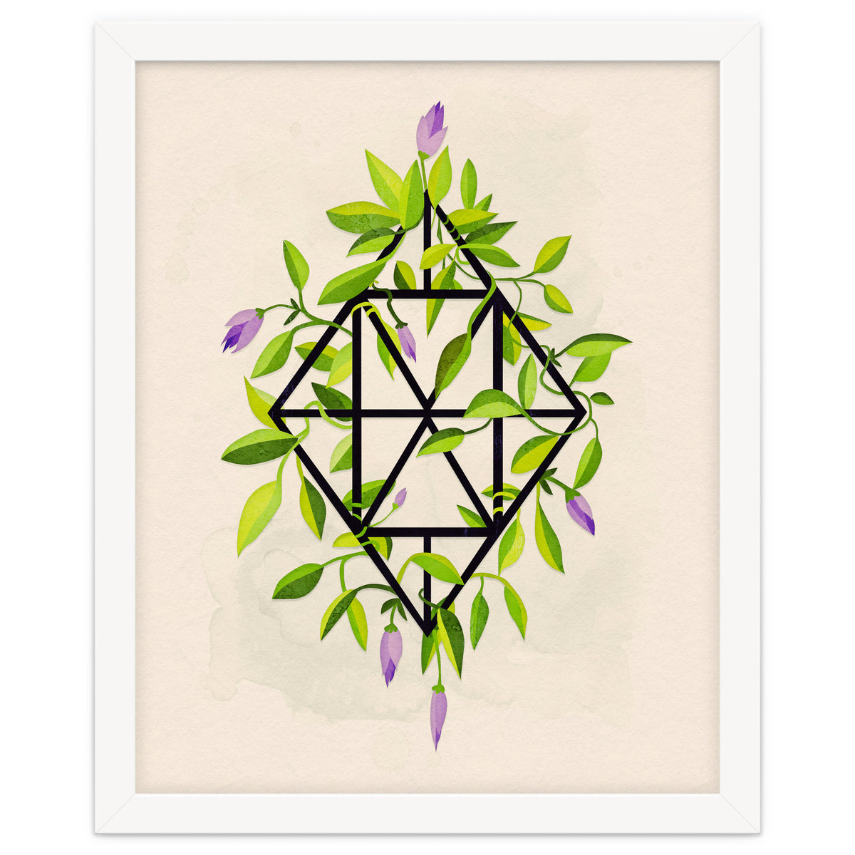 Geometric frame with leaves and flowers