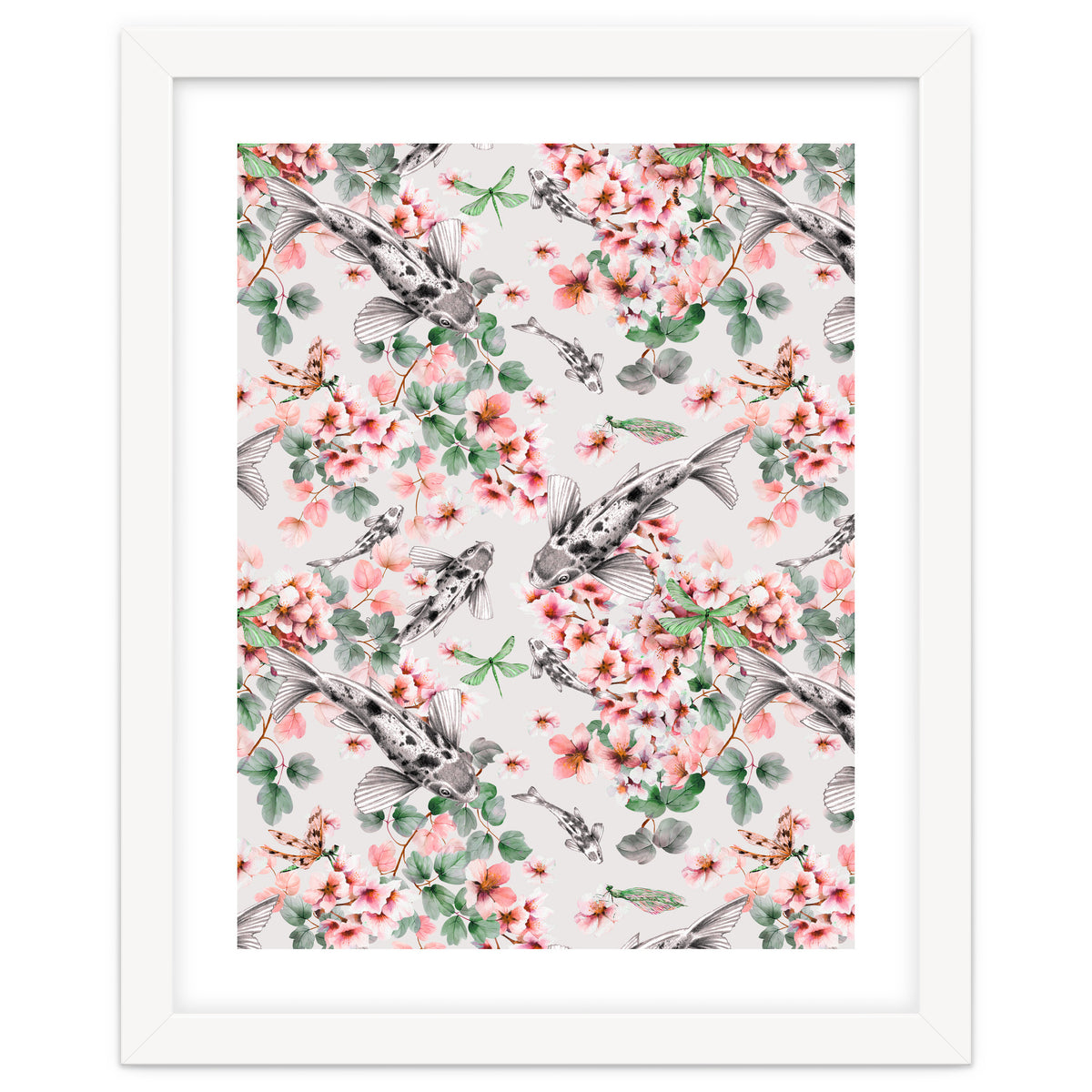 Asian fish among flowers