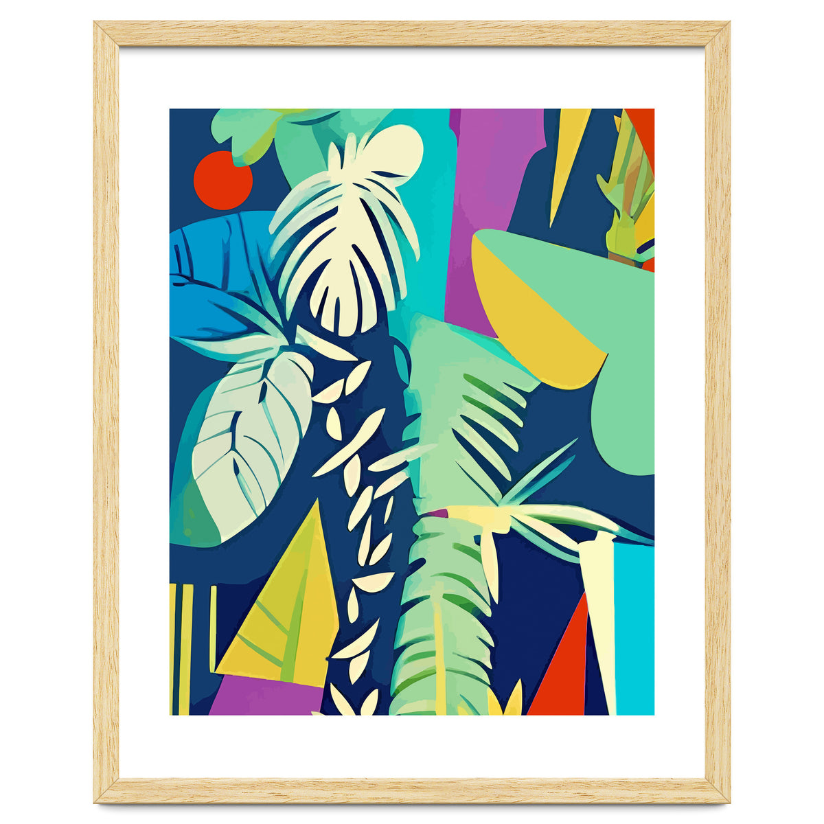 Tropical Wilderness, Abstract Botanical Jungle Plants, Pop of Color Eclectic Shapes Nature