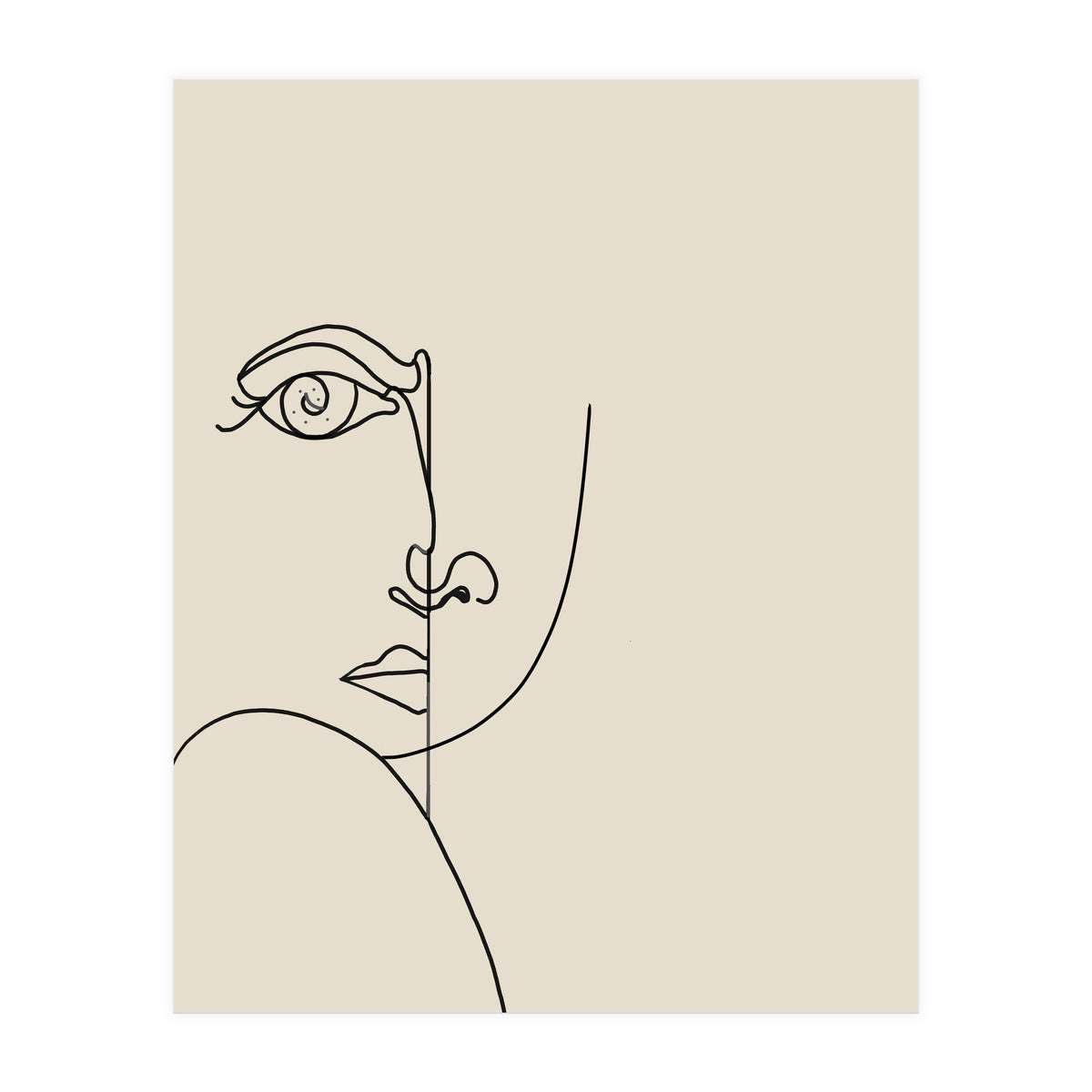 Looking Back : Moon Eyes, Abstract Face Line Art, Minimal Drawing Sketch People Scandinavian Neutral (Print Only)
