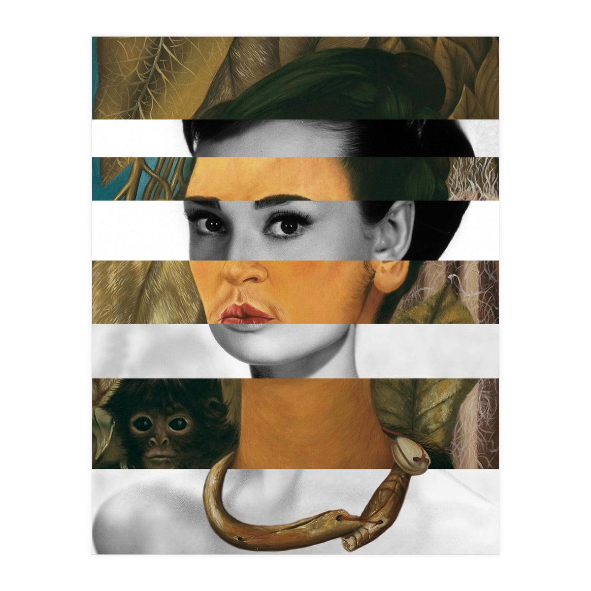 Frida Kahlo's Self Portrait with Monkey & Audrey Hepburn (Print Only)