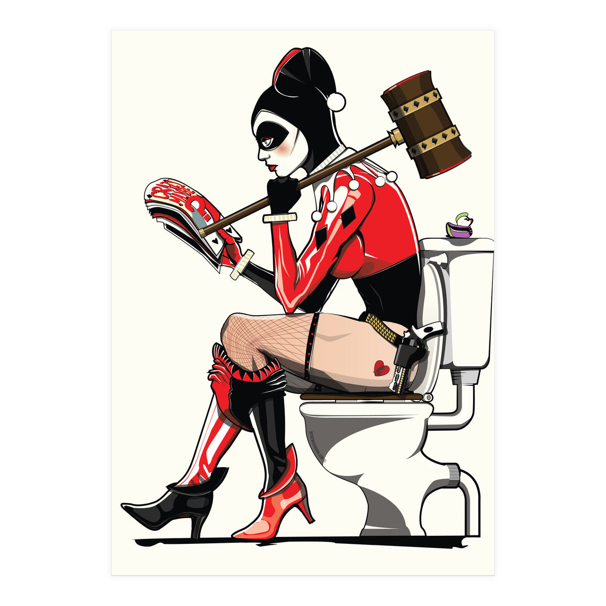Harley Quinn on the Toilet, funny Bathroom Humour (Print Only)