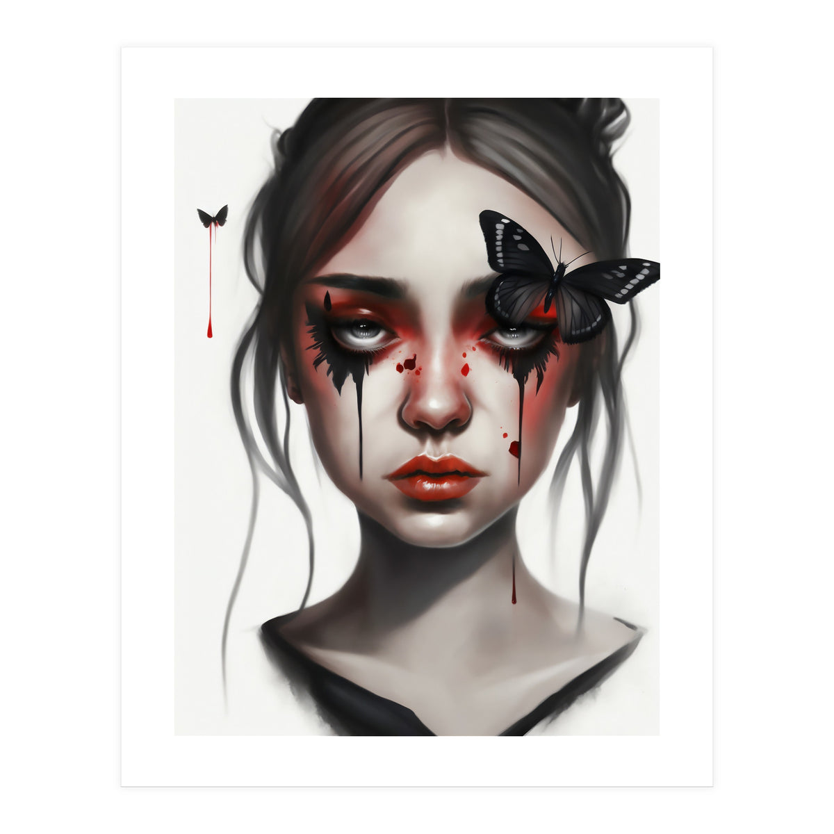 Goth Girl With Butterflies Portrait (Print Only)