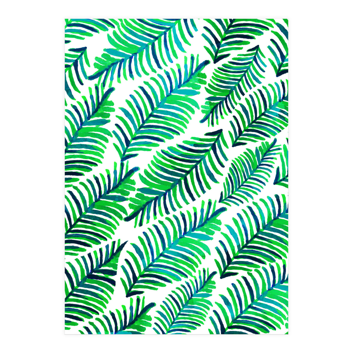 Palm Solace | Tropical Botanical Plants Nature Hand-Painted Watercolor Painting Bohemian Lush Green (Print Only)