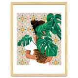 Monstera Plant Lady | Modern Bohemian Morocco Decor | Tropical Botanical Tiles thumbnail