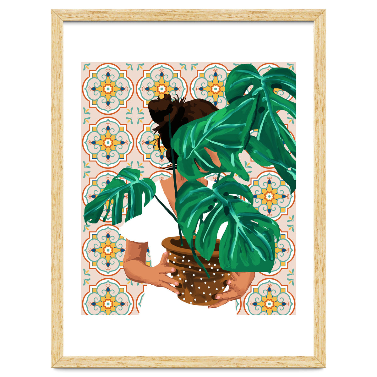 Monstera Plant Lady | Modern Bohemian Morocco Decor | Tropical Botanical Tiles