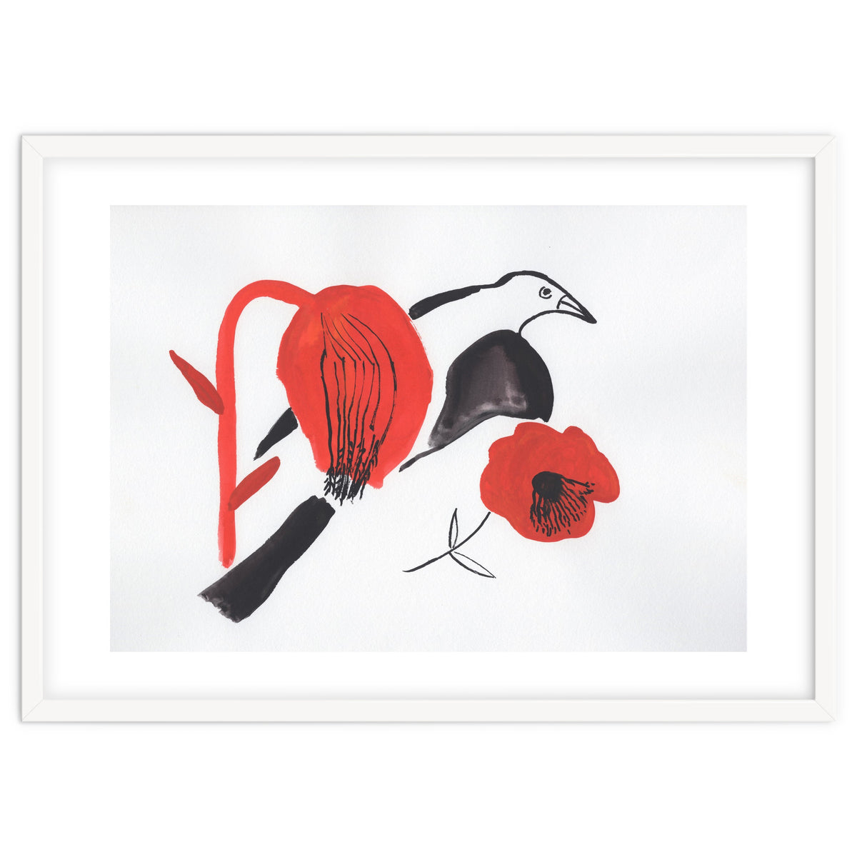 Black Bird And Poppies