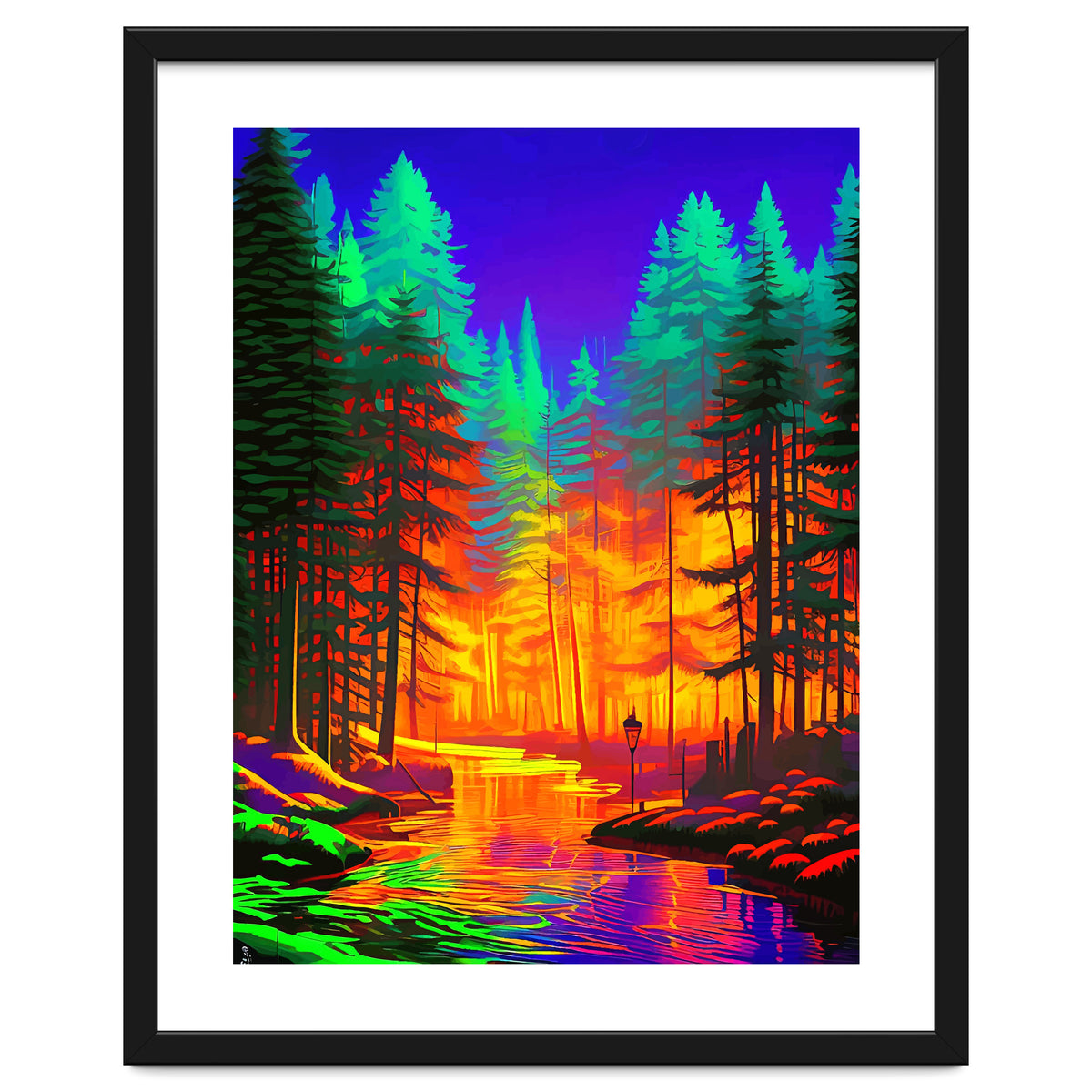 The Neon Mirage, Forest Trees Nature, Eclectic Electric Pop Art, Colorful Bright Contemporary Modern