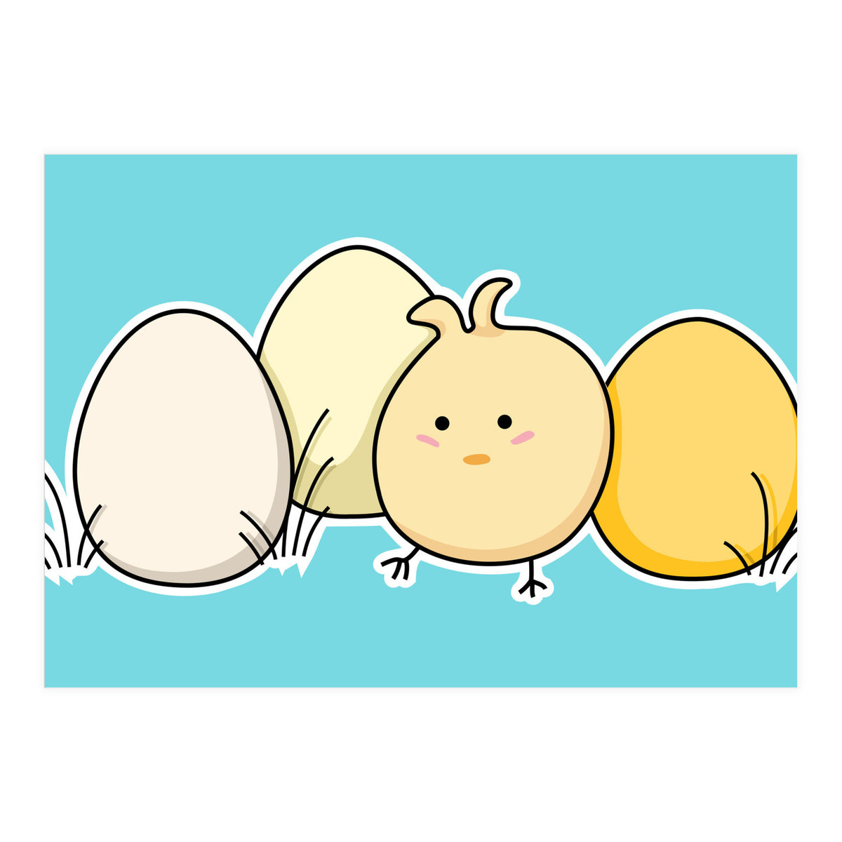Kawaii Cute Chick And Eggs (Print Only)