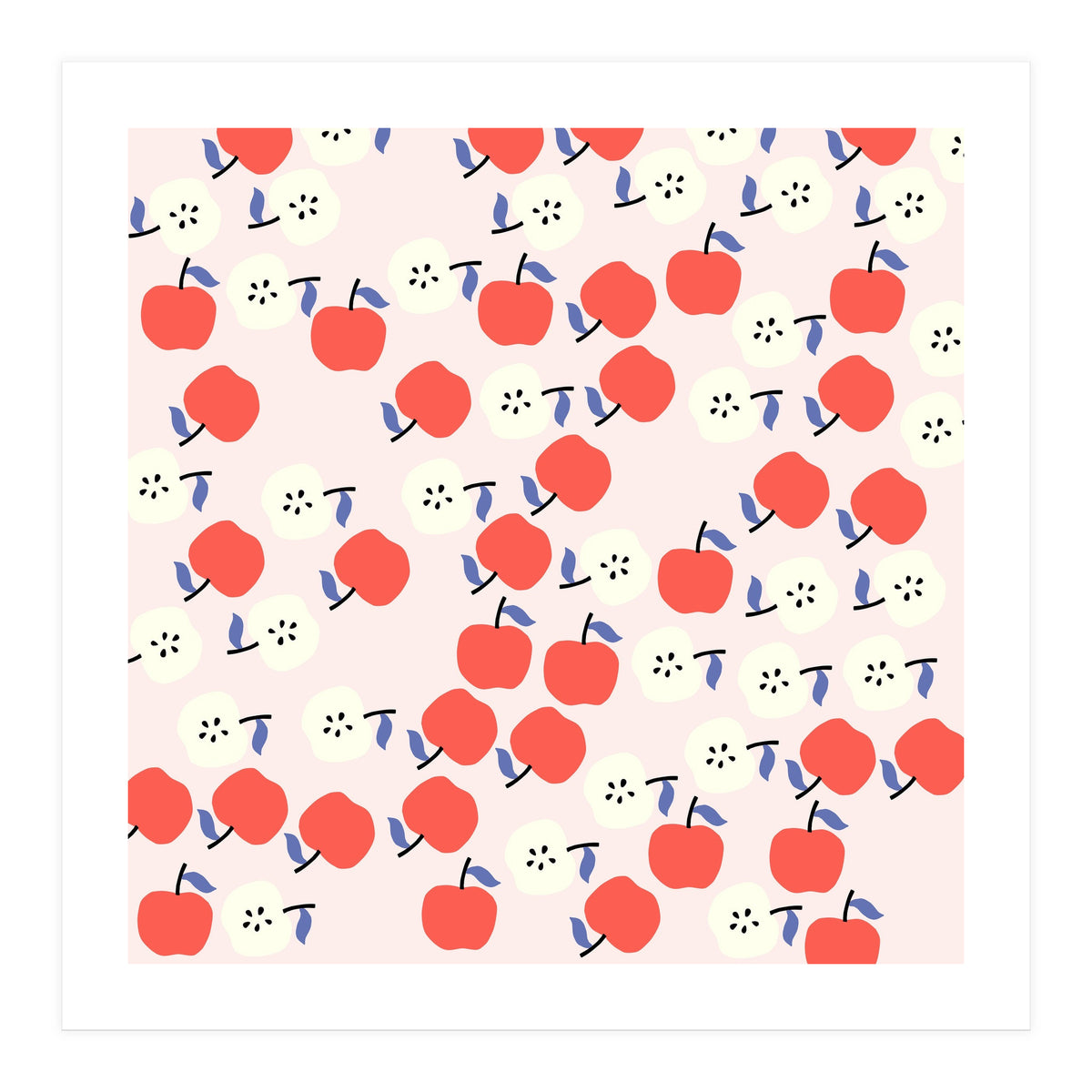 Cute Red Apples Pattern on Pink Background (Print Only)