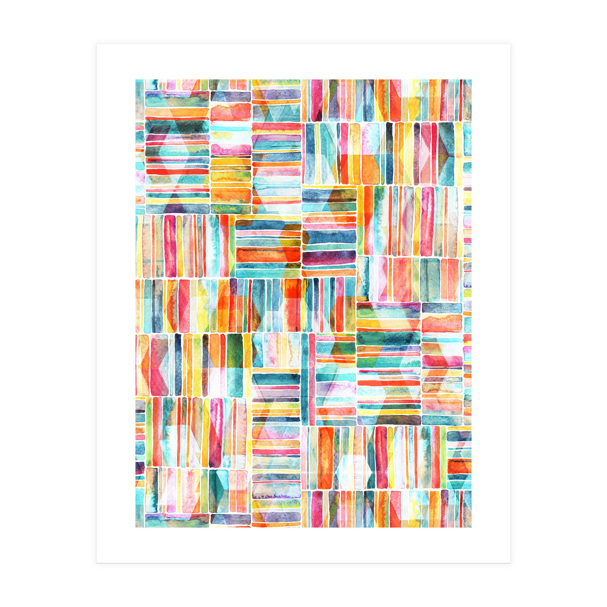 Summer Pastel Geometric and Striped Abstract on white (Print Only)
