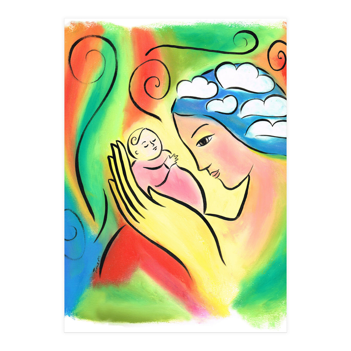 Woman And Baby With Clouds (Print Only)