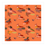 Tiny Witches Pattern (orange Backgrownd) (Print Only) thumbnail